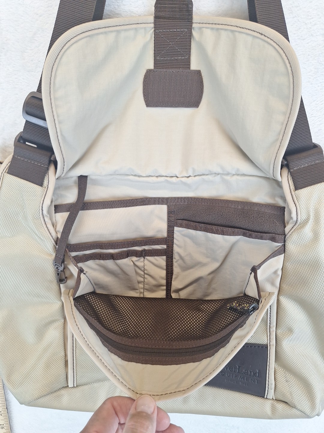 Overland Equipment Messenger Bag Satchel Crossbody Tote Beige Brown Nylon 14x11