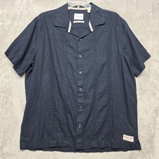 Scotch and Soda Shirt Mens Size Large Blue Linen Short Sleeve Button Up Camp