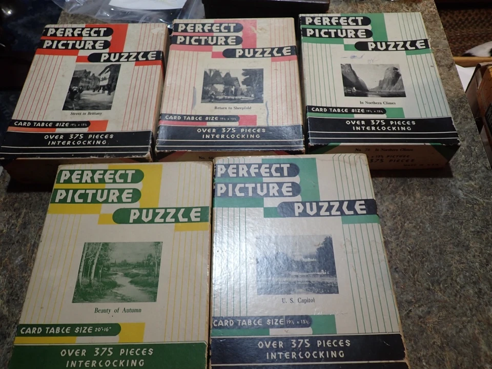 Lot of 5 Vintage 375+ Piece Jigsaw Perfect Picture Puzzle - Card Table Size - Image 2 of 4