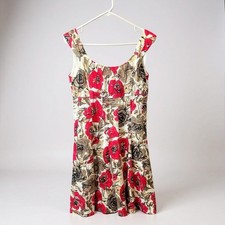 Maggy London Sz 8 Sleeveless Floral Fit & Flare Dress Pink Brown Women Cocktail