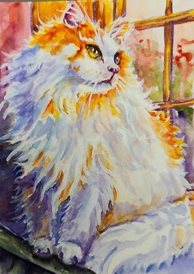 ACEO Original Painting OOAK - Cat By The Window - Cat - Bartshe