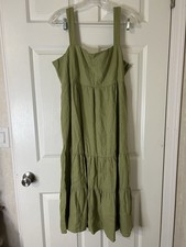 Michael Kors NWT Maxi Sage Green Linen Blend Tiered Tank Square Neck Sundress L