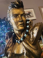 Vintage Gold Elvis Presley Bust Statue Figurine with Aloha Lei 1970s Las Vegas