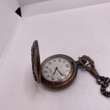 Mens Copper Grandpa Pocket Watch With Chain Quartz New Battery