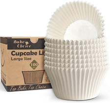 Bake Choice 100Pcs Jumbo Cupcake Liners for Baking, White Jumbo Muffin Liners, G