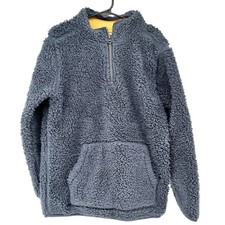 Carters Kid Sherpa Pullover Size 8/8A Gray Yellow Quarter-Zip LS Kangaroo Pocket