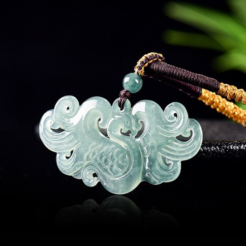 Certified Natural Burma Grade A Jade jadeite Phoenix Luck Retro Pendant Necklace