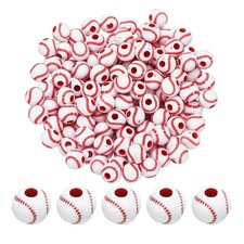 150Pcs Sports Ball Beads Acrylic Softball Beads Bulk Sports Beads White