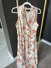 Sleeveless Floral Maxi Dress White Orange Green Ruffle Size L
