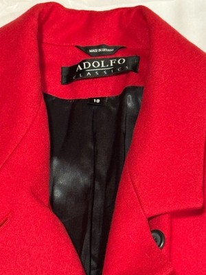 Adolfo Classics Women's Red Wool Blend Long Coat Size 10