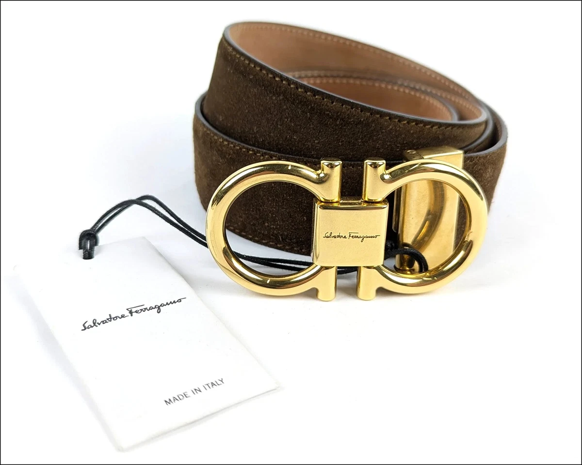Salvatore Ferragamo Single Gancio Suede Belt Tan Brown 85 Salvatore Ferragamo Suede Belt - My Luxury Bargain main image 4