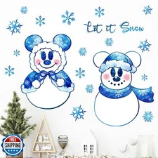 Mfault Winter Snowman Wall Decals Stickers, Let It Snow Blue Snowflake Decora