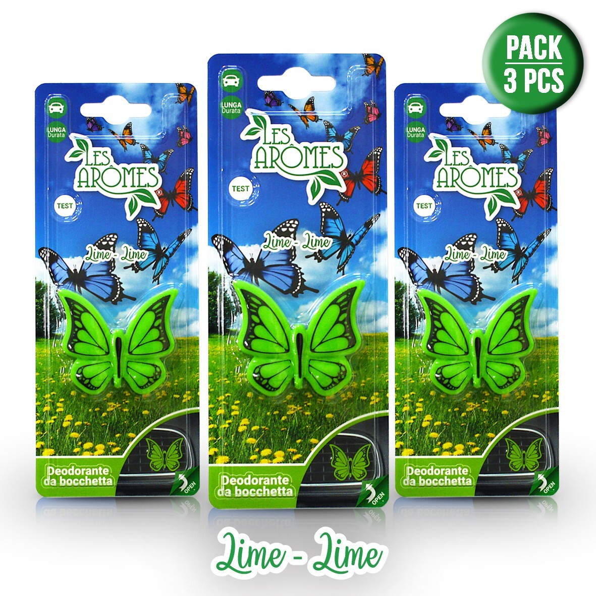 Deodorante profumo auto bocchetta Farfalla Lime - Pack 3 pz