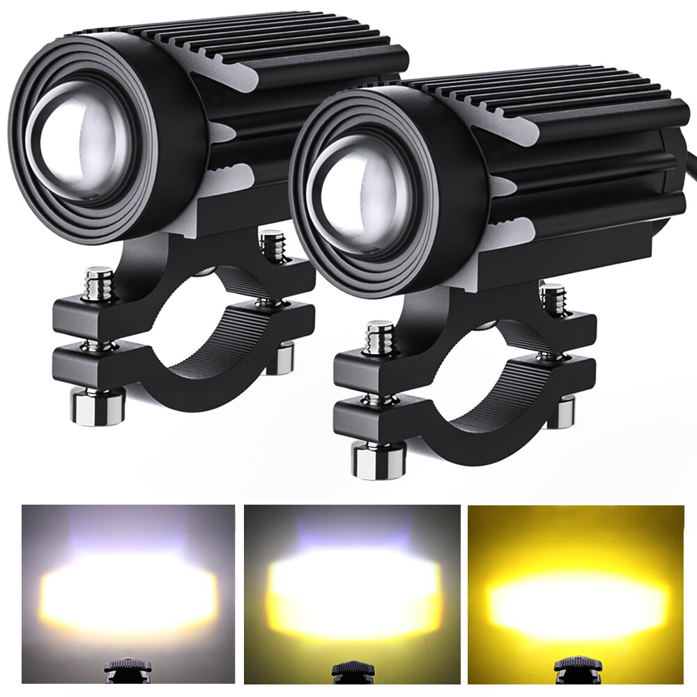 60W LED Motorcycle Headlight Yellow White Hi/Lo Spot Light Driving Fog Lamp ATV