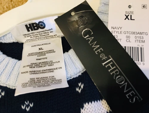 Game of Thrones Size XL Ugly Christmas Sweater Deck The Wall HBO Navy Blue