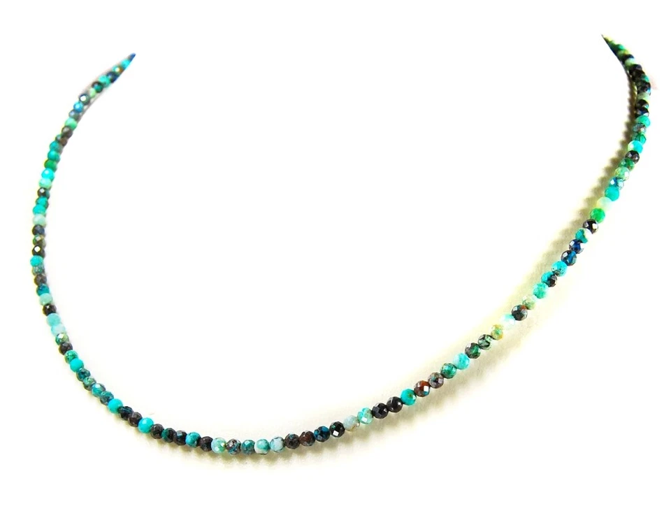 Collana In Crisocolla A Forma Di Sfera Facettata Ø-3Mm Chiusura In Argento 925 - Immagine 3 di 3