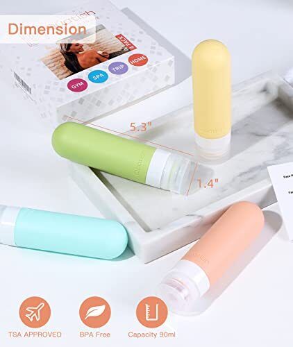 Travel Size Bottles 4 Pack Leak Proof Travel Containers for Toiletries Silico... - Picture 6 of 7