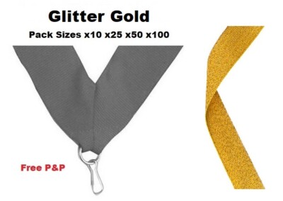 GOLD SILBER BRONZE GLITZER TANZ MEDAILLE BÄNDER 22 mm GEWEBT PACKUNGEN MIT 10/25/50/100