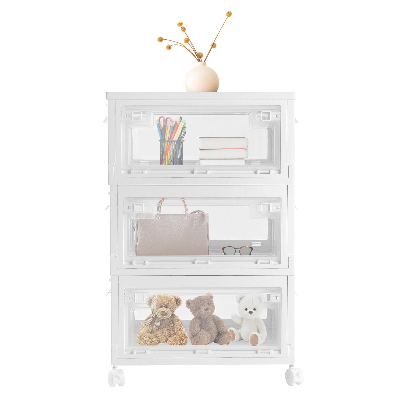 Large Clear Plastic Storage Organizer w/Lid Wheels Stackable Boxes Bins