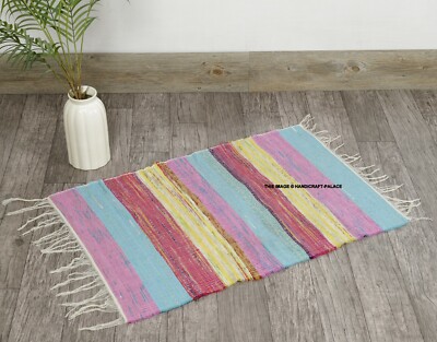 Indisch 0.9X0.6m Handmade Teppich Baumwolle Chindi Gewebt Multi Überwurf Dari
