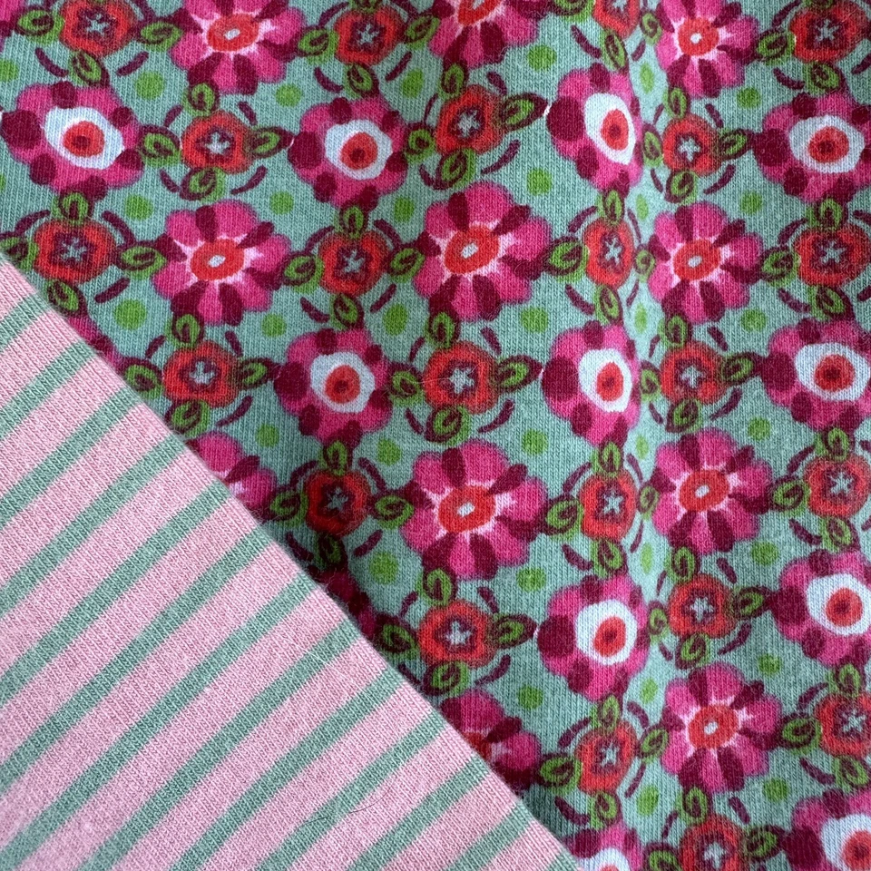 Oilily Tunic Top Pink/Green Floral Pattern Striped Long Sleeves Girls 12 (152) - Image 2 of 4