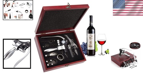 Elegant Wine Accessories Kit with Corkscrew, Foil Cutter & Wooden Gift Box - Picture 2 of 10