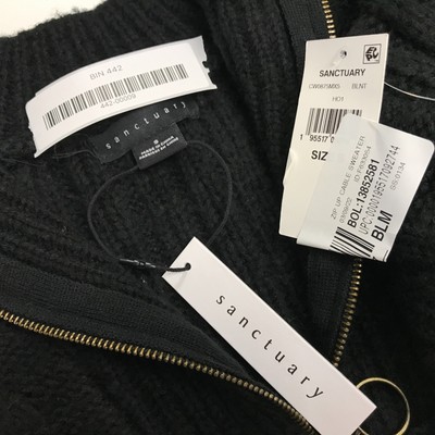 Sanctuary Womens Black Zip-Up Cable Knit Long Sleeve Pullover Sweater Size  S $89 | eBay