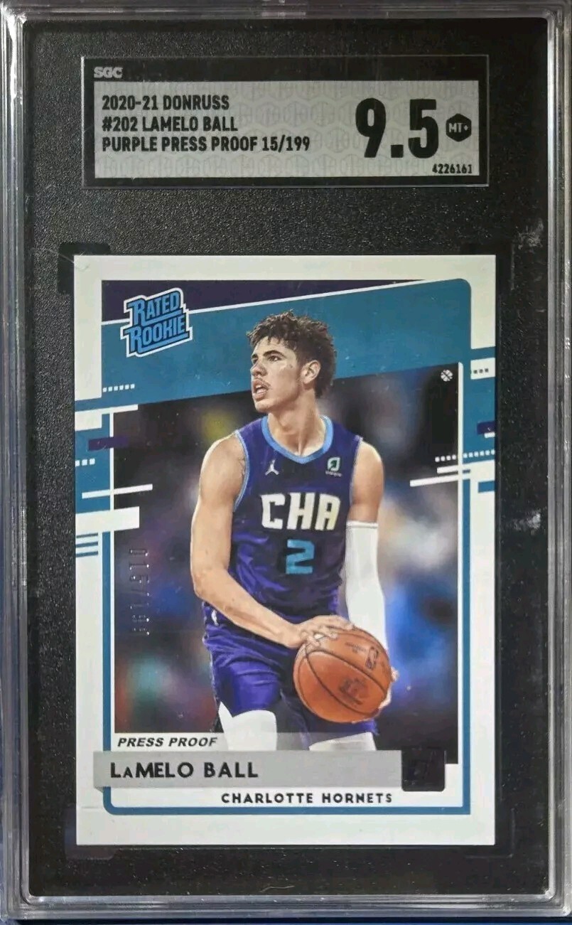 2020 Panini Donruss LaMelo Ball Rated RC Press Proof Purple #202 SP /199 SGC 9.5