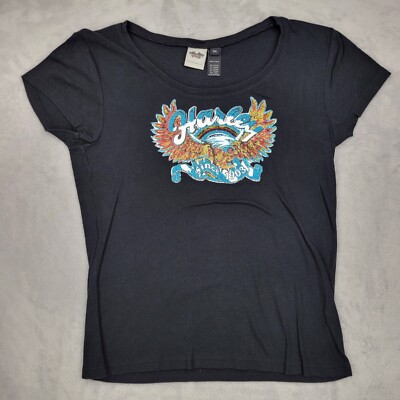Harley Davidson Shirt Women XXL Biker Rally Club HDMC Hog Eagle Wings Adult 2XL