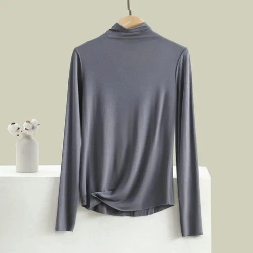 Damen Seide High Neck Top T-Shirt Unterhemd Strick Langarm - Bild 23 von 36