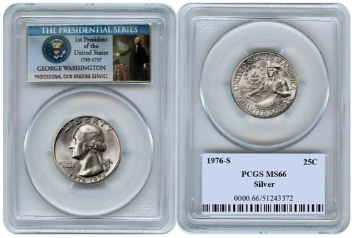1976 S Silver Washington Quarter 25C PCGS MS66