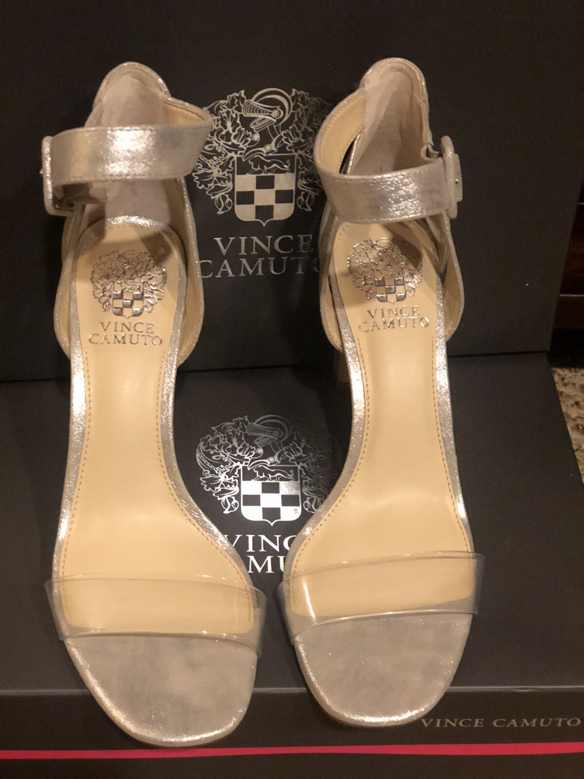 Vince Camuto Womens Bevvyn Silver Ankle Strap Heels Size 8 NIB 192151584192  | eBay