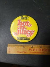 Vintage 1980s Fast Food Restaurant Employee Pinback Button Wendy's Hot & Juicy