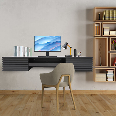Wall Mounted Desk Floating Table Computer Desk with Pull Out Drawer & Outlet