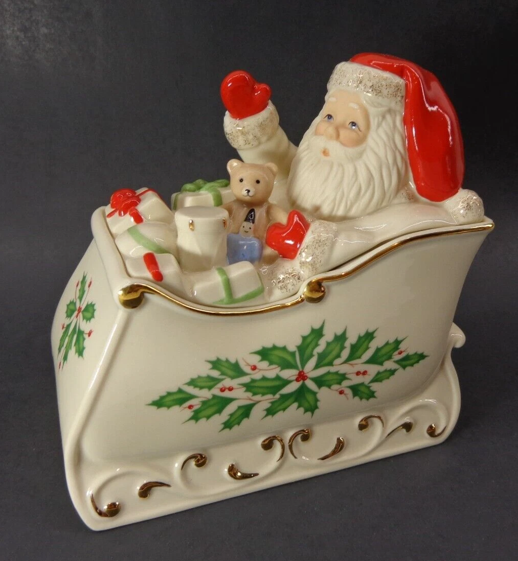New! LENOX Santa Claus HOLIDAY SLEIGH Covered CANDY DISH Xmas Fine Porcelain eBay Lenox Santa Covered Candy Jar