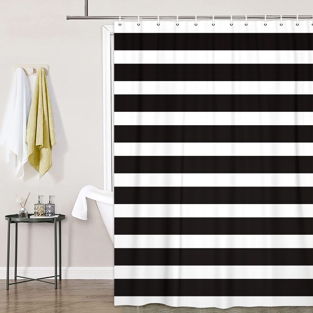 Black and White Extra Long Shower Curtain Waterproof Art Bathroom Set