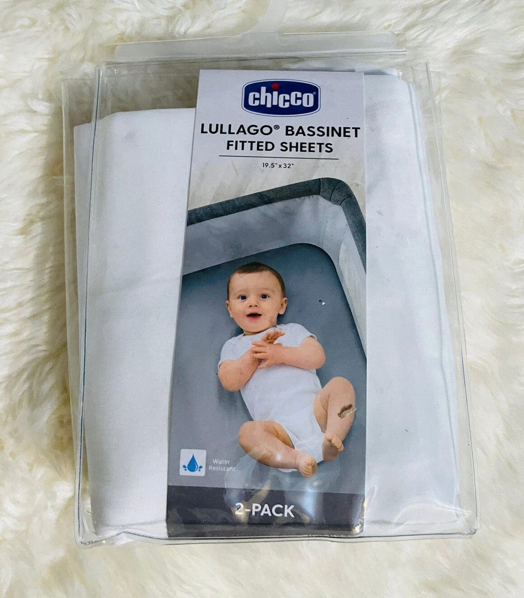 Chicco 2 Pack LULLAGO Bassinet FITTED SHEETS White NEW Water