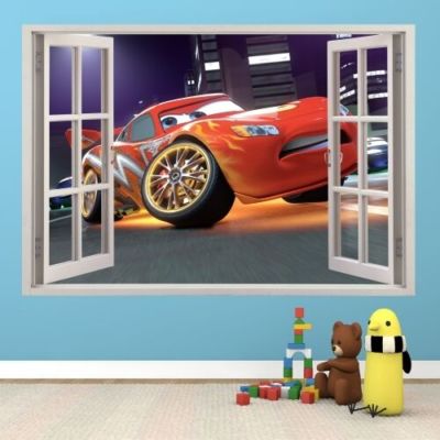 130cm WANDAUFKLEBER FENSTER 3D CARS ZIG ZAG McQUEEN Aufkleber Wandtattoo 134