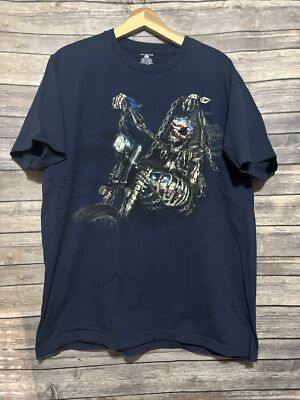 The Source Men s Size XL Patriotic Biker Skull T Shirt Navy Blue Motorcycle