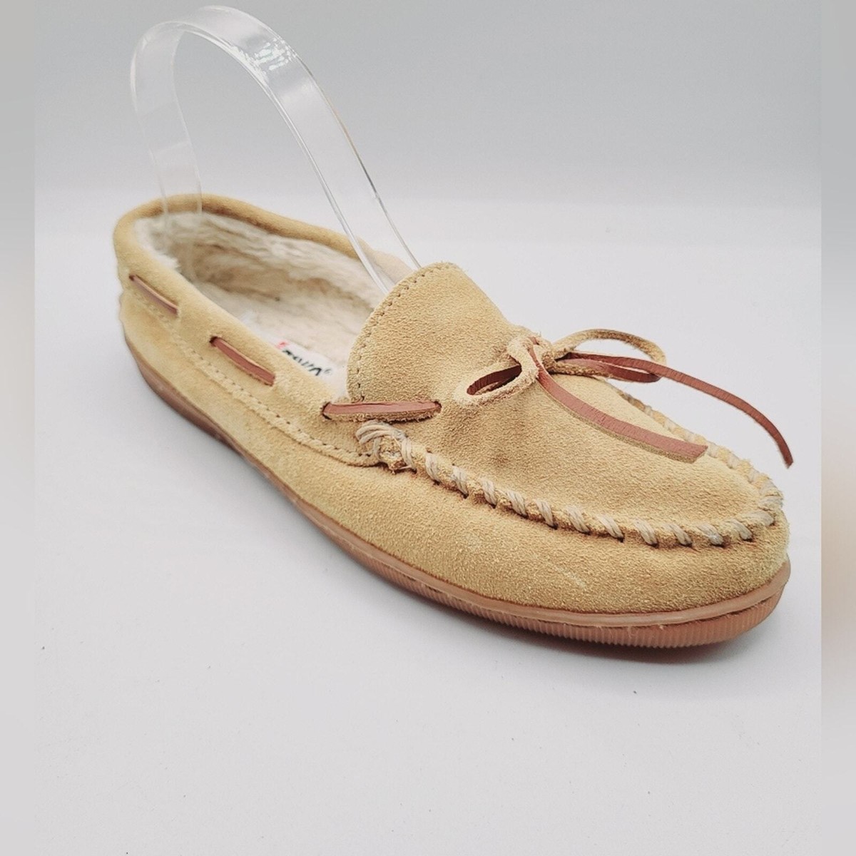 Minnetonka Hardsole Pile Lined Indoor Outdoor House Leather Moccasin Wmns  Sz
