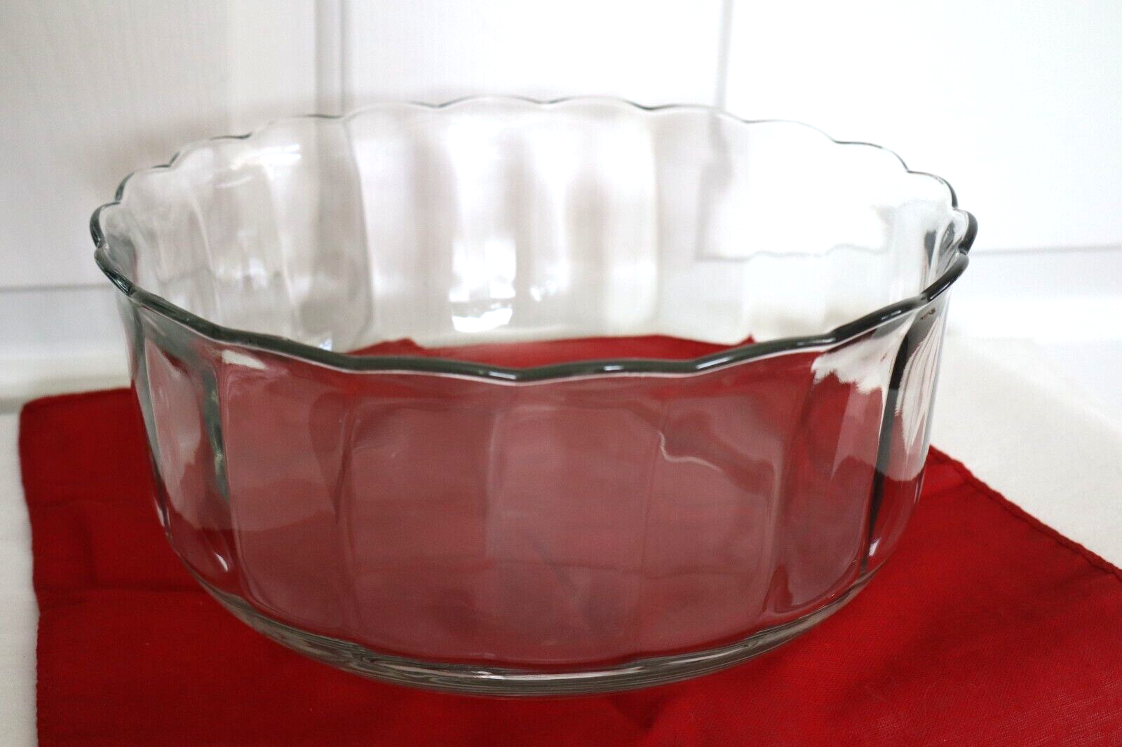 Vintage 10-Inch Clear Crystal Salad Bowl with Scalloped Thumbprint Rim