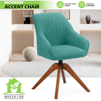 Upholstered Swivel Accent Chair Modern Home Office Armchair Wood Legs Turquoise