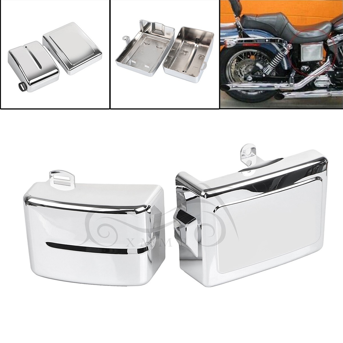 Left Right Chrome Battery Fairing Covers For Harley Dyna Super 