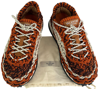 VALENTINO Garavani Multi Woven Crochet Orange Zest Men's Sneakers