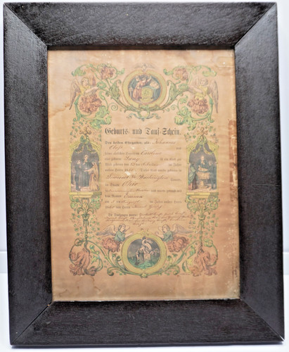 Antique 1860 Washington County Ohio German Fraktur Birth Certificate Old Frame