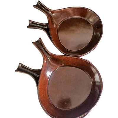   4 Vintage Retro Bel-Terr Brown SKILLET DISH w/ Handle Egg Breakfast Plates  