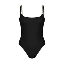 Victoria's Secret Archives Chains Scoop One-Piece Swimsuit M Black NEW 