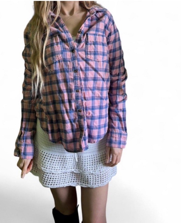 Hollister Y2K Preppy Pink Purple Flannel Button Up Shirt Medium