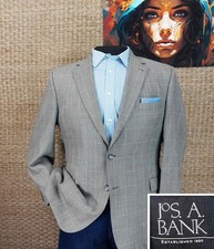 JOS. A BANK Men s 46L Casual Wool Silk Sport Coat Brown Tan Black Windowpane