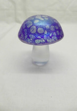 John Ditchfield Iridescent Blue Glass mushroom Paperweight 2 3/4" Tall & Label
